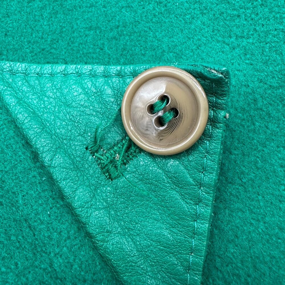 Vintage Womens Green Wool Coat Size 8 1980s Leather Accents Winter Zip Buttons - Picture 5 of 9